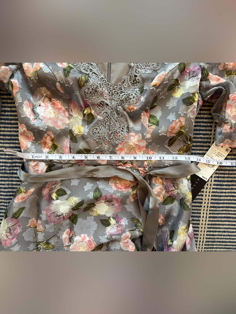 Aidan Mattox burnout gown w flutter sleeves in grey multi size 2 - Picture 7 of 9